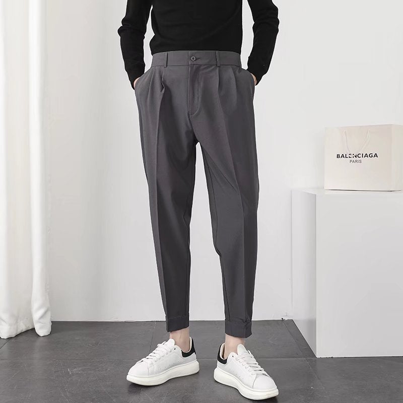 Solid Casual Men's Velcro Cuffs British Simple Trousers