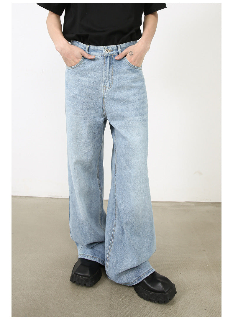 Men's Pu Shuai Korean Version Loose Washed-out Straight Wide Leg Mop Pants