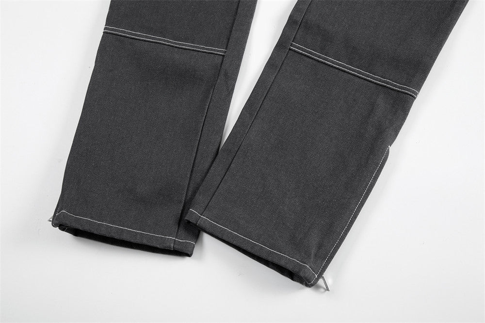 Pressure Line Denim Straight-leg Pants Men's Slim Fit Feet