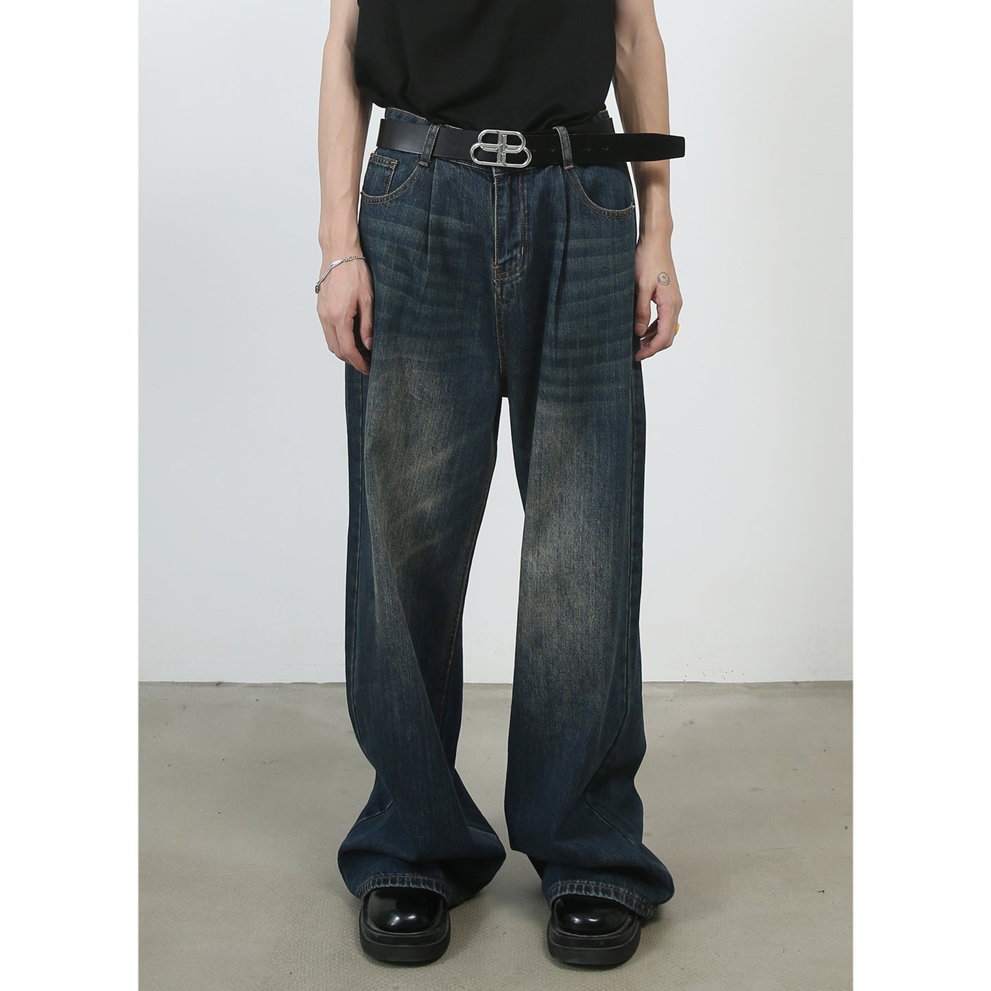 Personality Denim Men's Straight Washed I Loose Wide-leg Pants