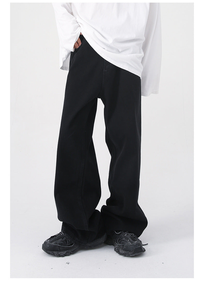 Loose Half Elastic Waist Straight Jeans