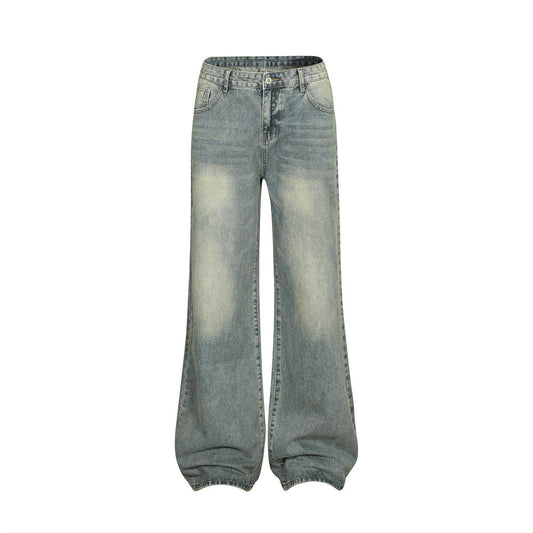 Washed Wear-white Straight Jeans Men's Street Style