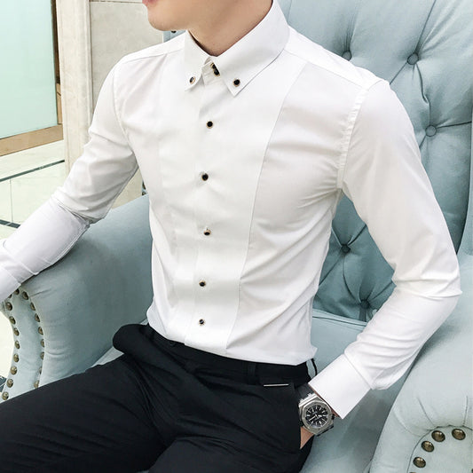 New Pure Color British Style Long Sleeve Slim Korean Business Casual Youth White Shirt