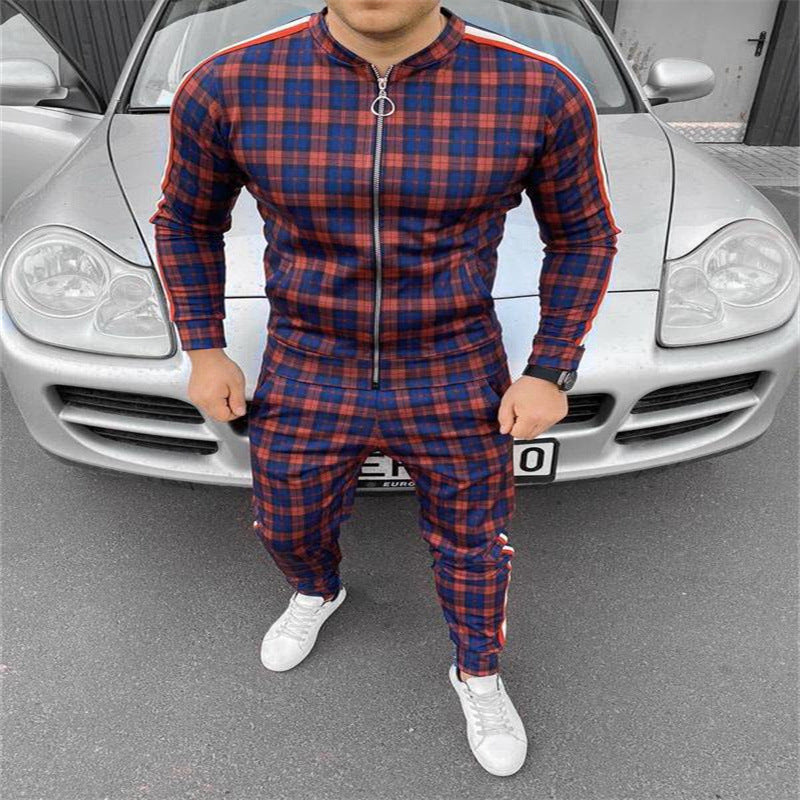 Men's Striped Plaid Zip Jacket Coat