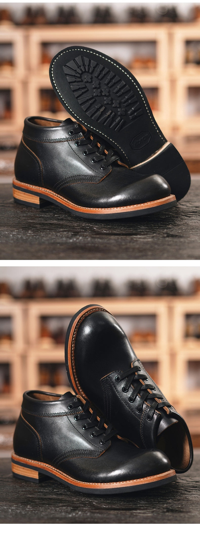 Men's Leather Low-top Short Booties Round Head Leisure Tooling Sneaker