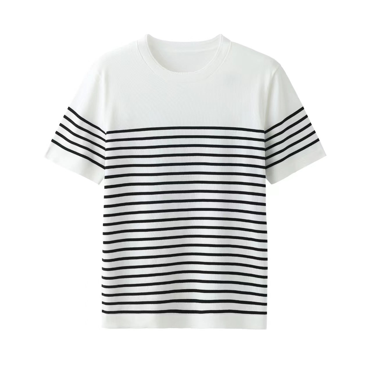 Soft Retro Navy Blue Shirt Short-sleeved T-shirt Men's Knitted Striped Top