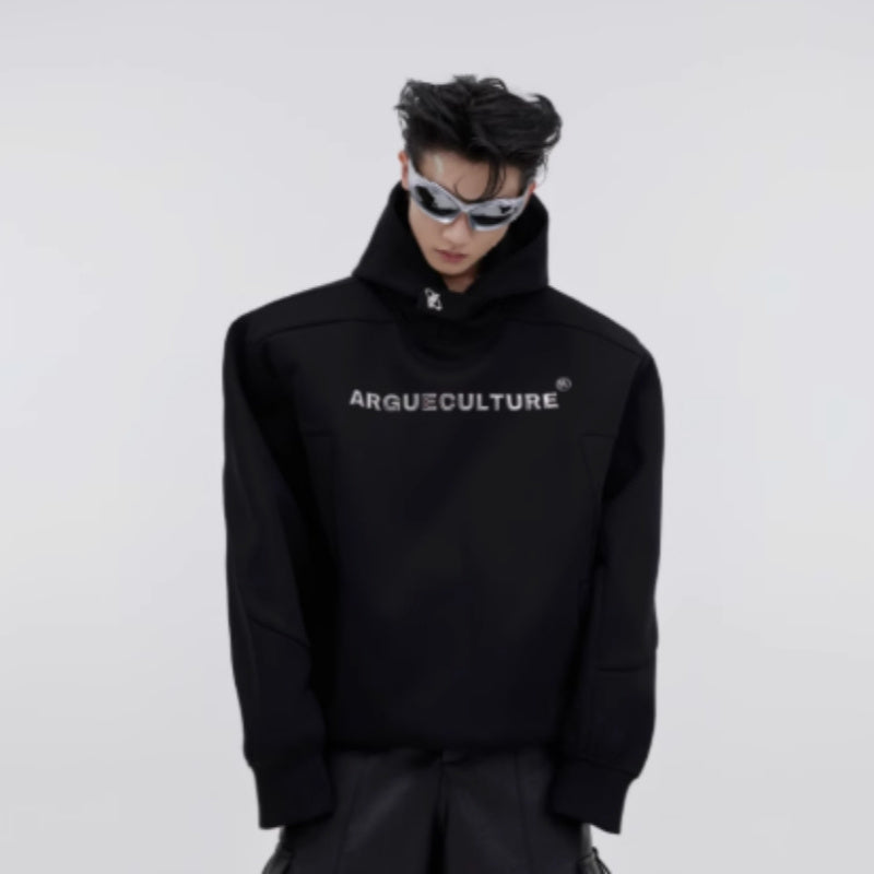 CulturE Niche Heavy Shoulder Pads Metal Three-dimensional Printing Loose Men's Hooded Sweater