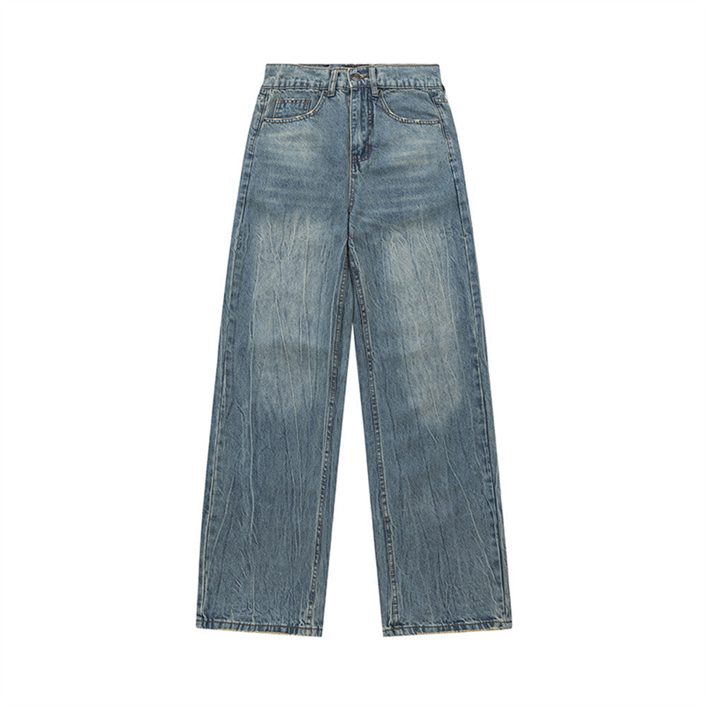 Washed And Worn Worn Denim Trousers Men's Pleated