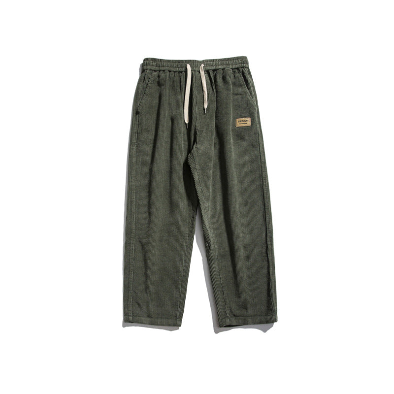 Men's Labelled Straight-leg Pants Trendy Corduroy Casual Sweatpants