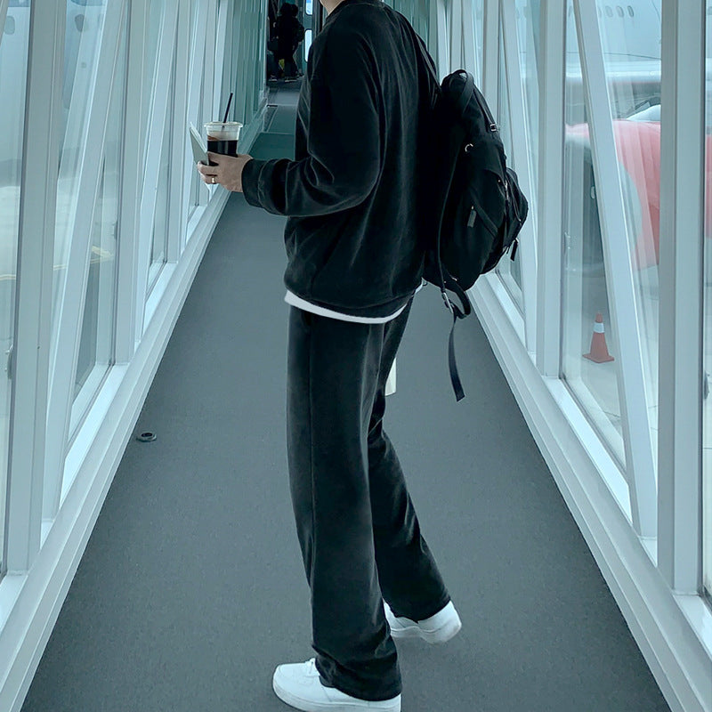 Solid Color Sweater Suit Men's Set With Casual Sports Outer