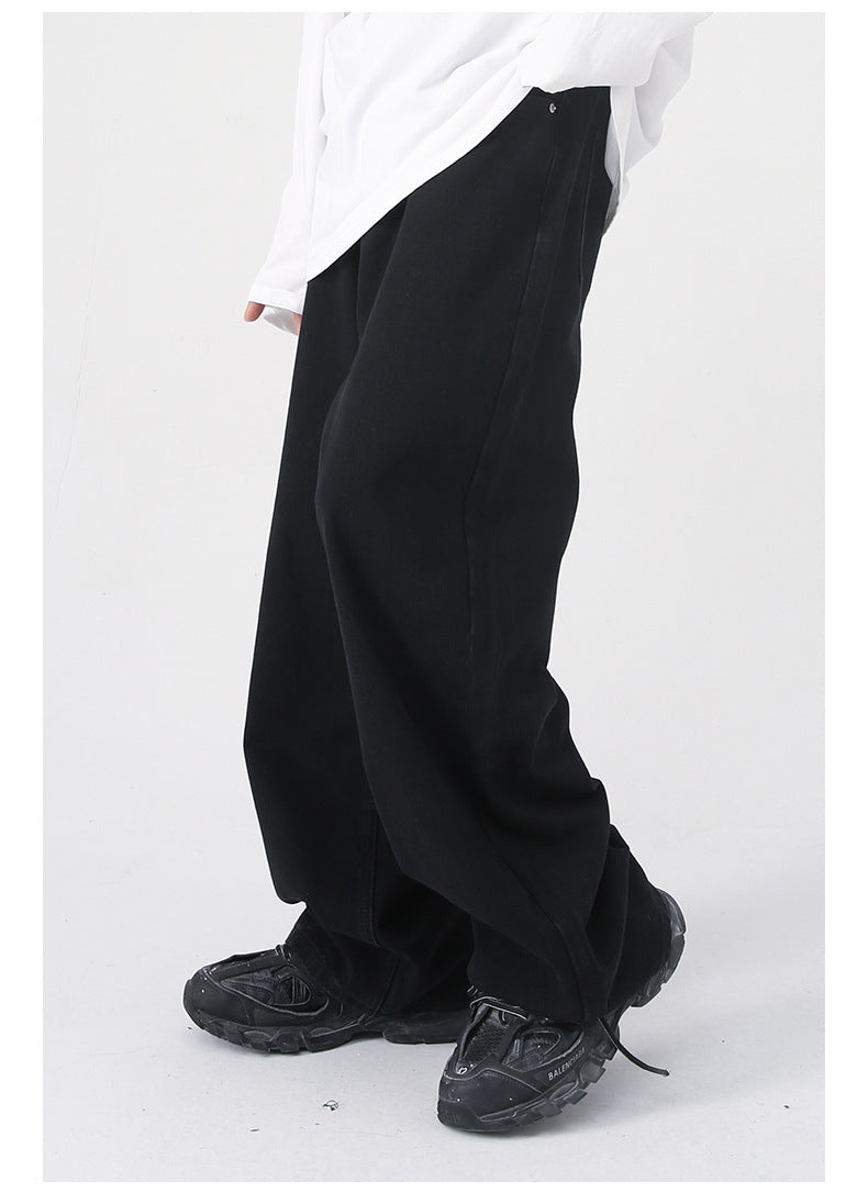 Loose Half Elastic Waist Straight Jeans