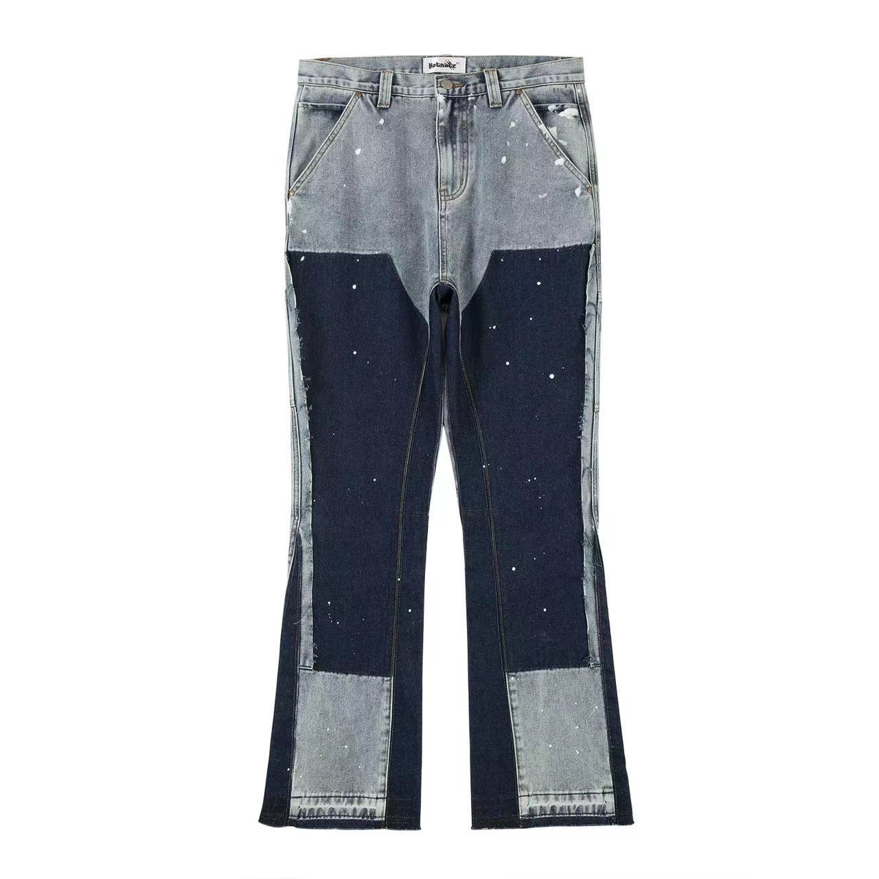 High Street Men's Wash Loose Splicing Splattered Ink Jeans