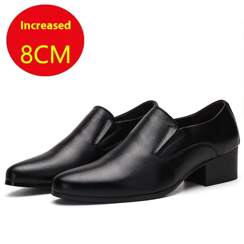 High Heel Pointed Leather Shoes Genuine Leather Men's Elevator Shoes