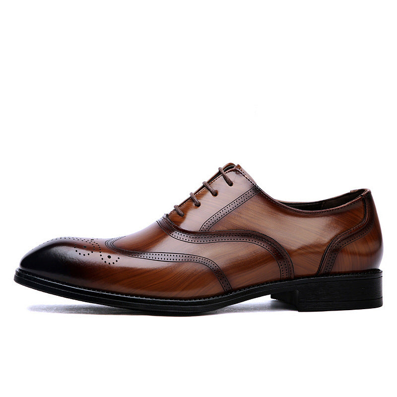 Formal Leather Shoes British Men Brogue Pointed-toe Lace