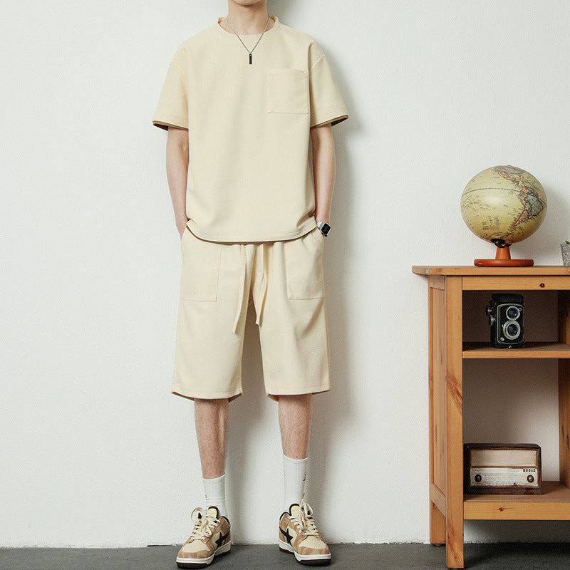 Summer Leisure Sports Men Ice Silk Two-piece Suit
