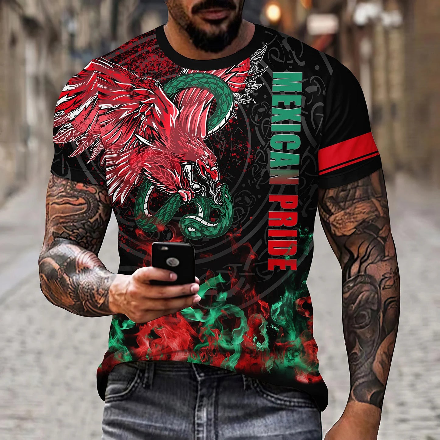 Eagle And Snake T-shirt Loose Round Neck Men's Short Sleeve T-shirt