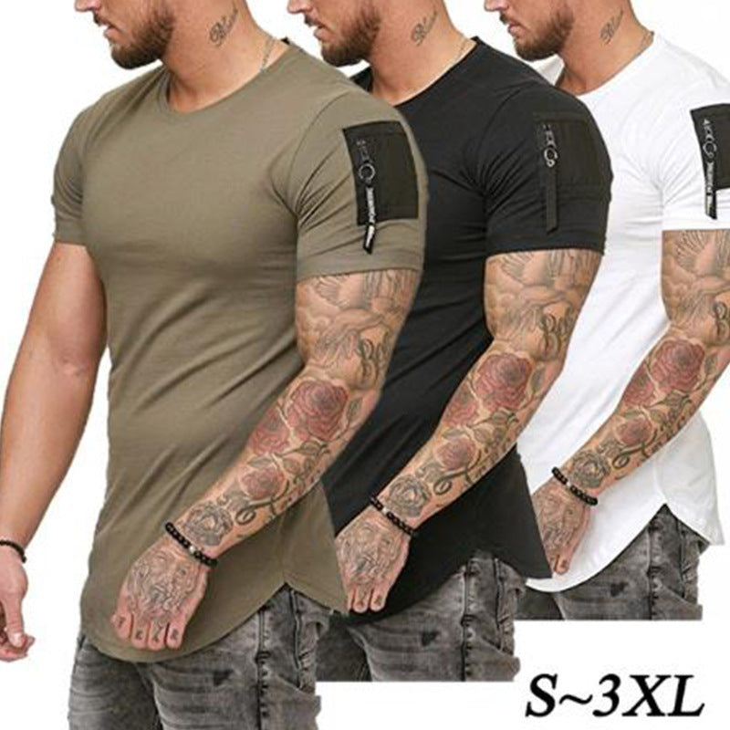 European and American sports slim solid color round neck short sleeves