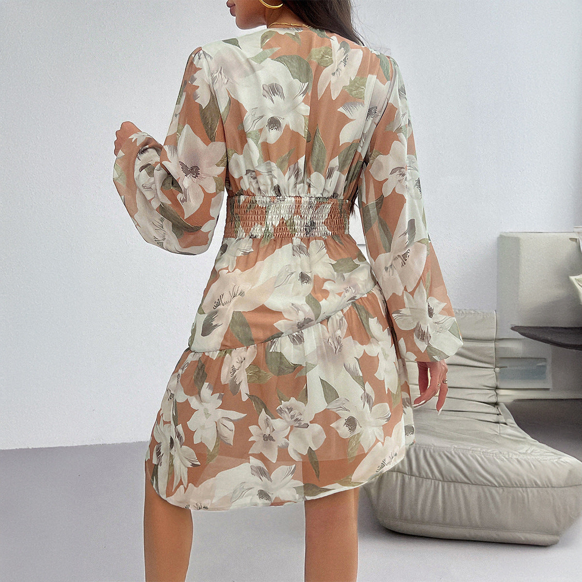 Casual Printed Waist-controlled Long Sleeve Dress