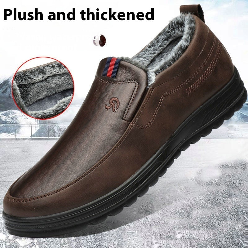 Fleece-lined Thick Waterproof Leather Cotton Shoes