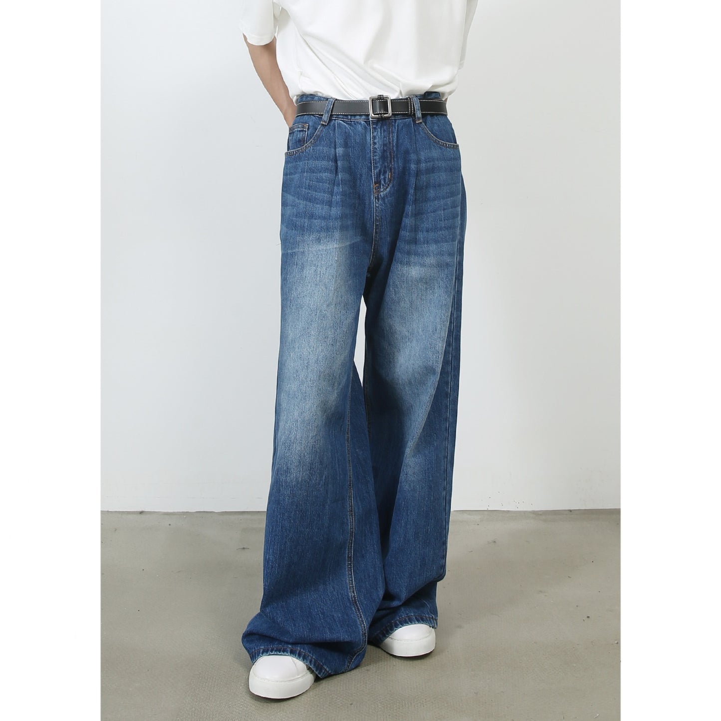 Personality Denim Men's Straight Washed I Loose Wide-leg Pants