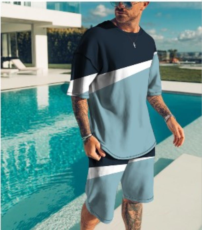 Men's Trendy Casual Beach Style Texture 3D Digital Suit