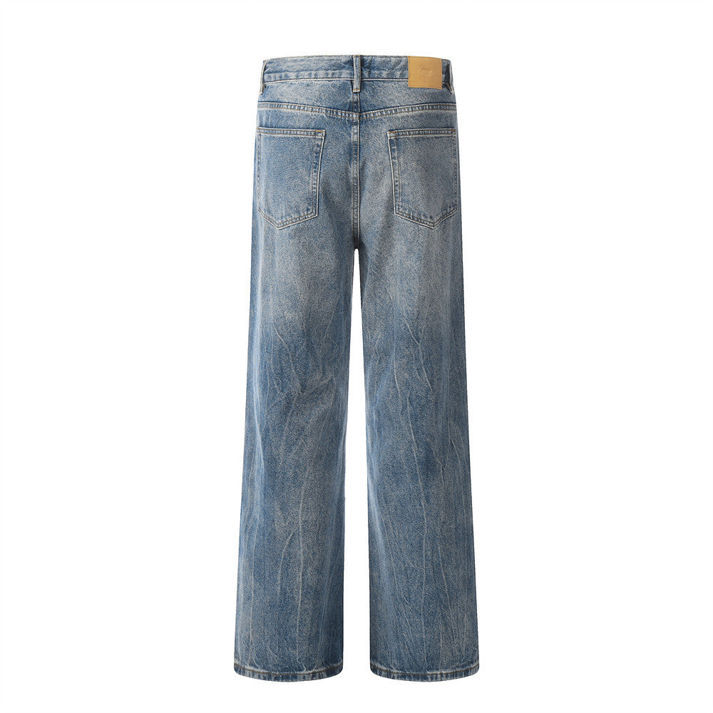 Washed Wide-leg Jeans Men's Loose