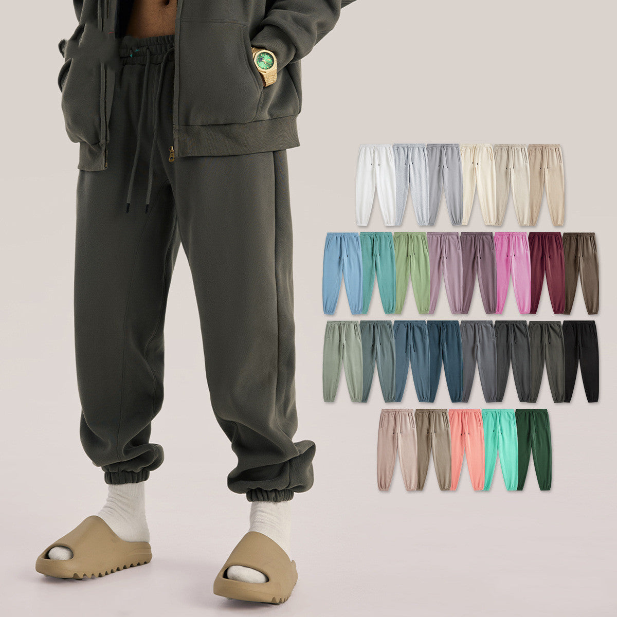 Men's Solid Color Casual Fleece Sweatpants American Fashion Brand