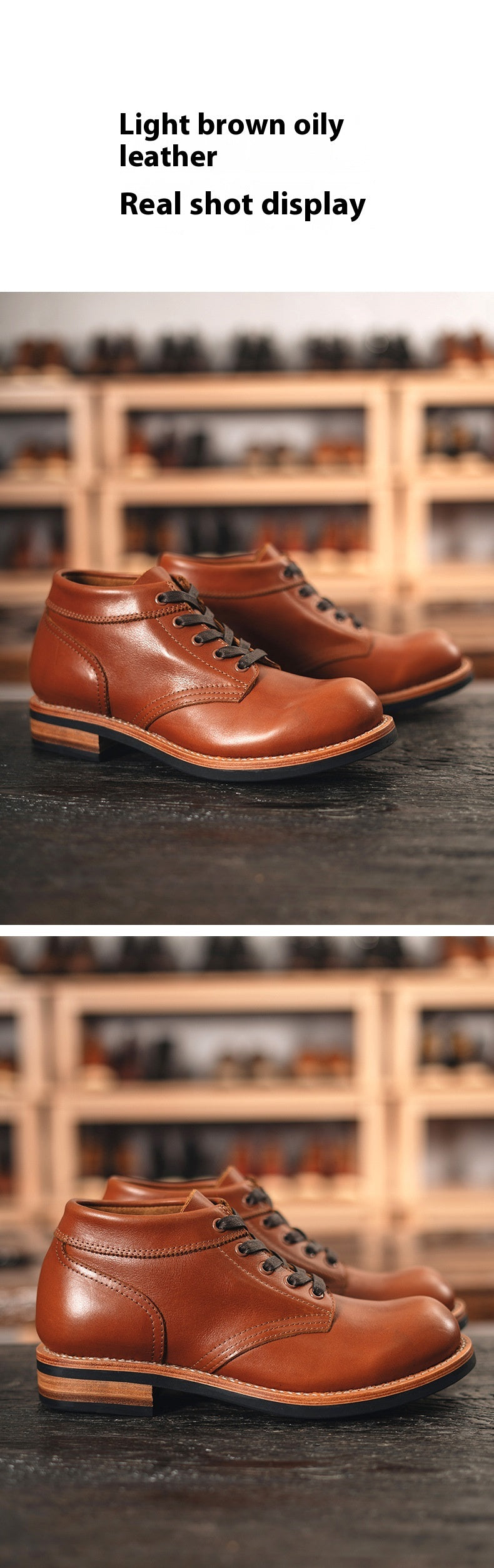Men's Leather Low-top Short Booties Round Head Leisure Tooling Sneaker