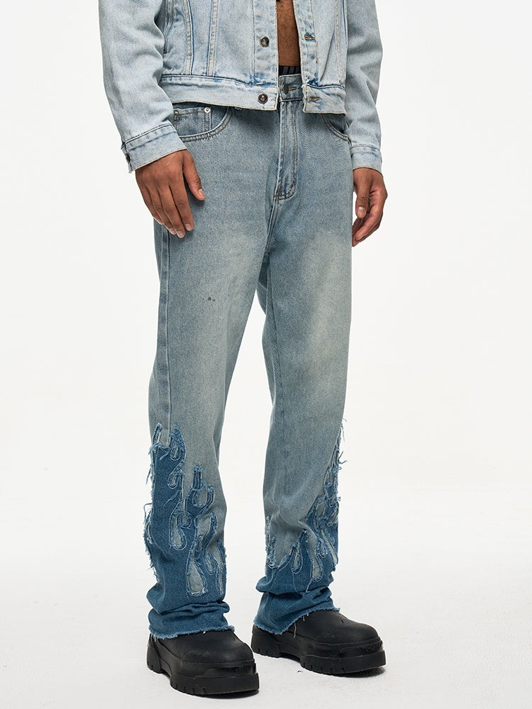 Flame Patch Flared Jeans For Men