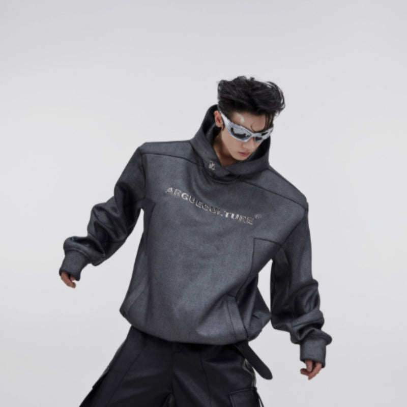 CulturE Niche Heavy Shoulder Pads Metal Three-dimensional Printing Loose Men's Hooded Sweater