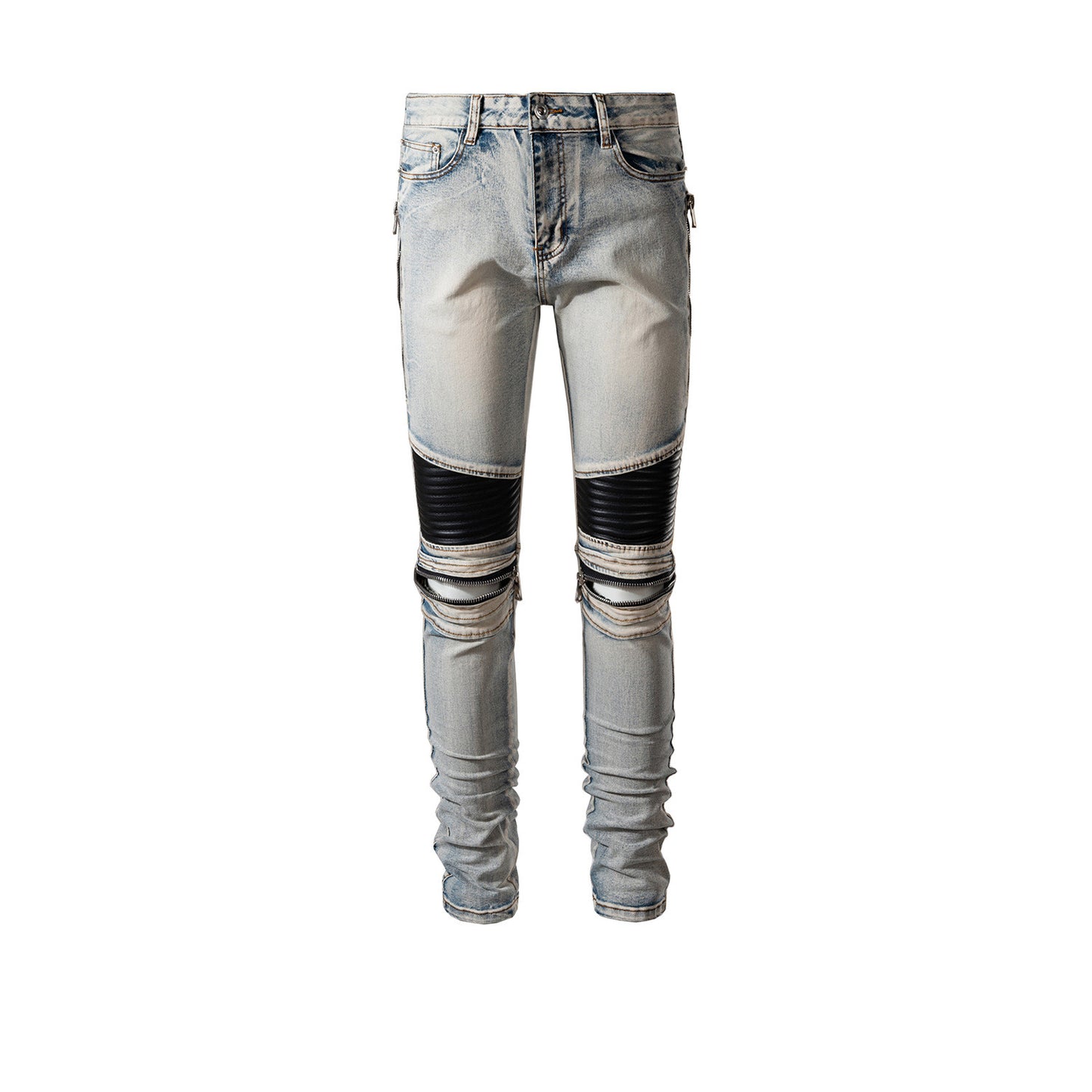 Men's New Arrivals Knee Zipper Leather Patch Trousers