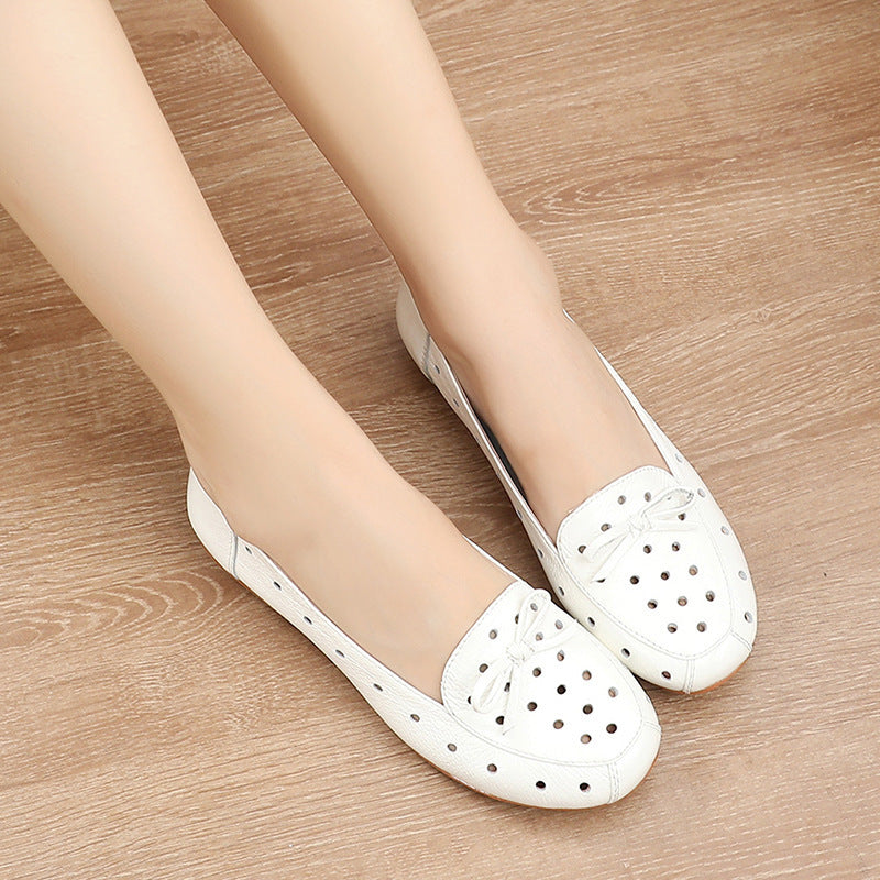 Women's Summer Hollow Out Leather Flat Shoes