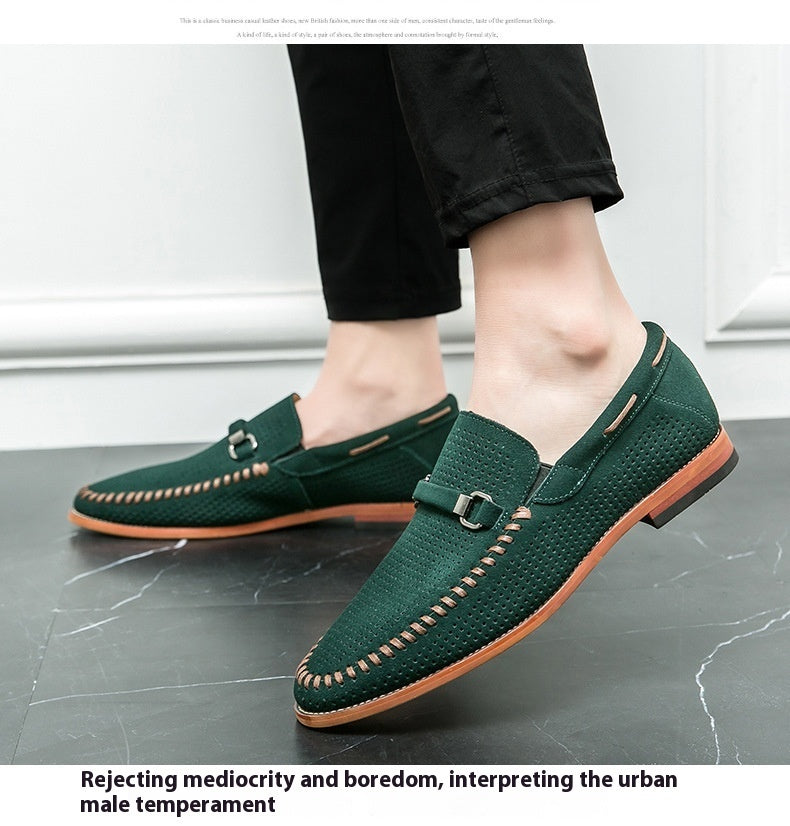 Punching Breathable Slip On Leather Shoes British