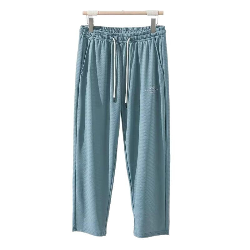 Men's Ice Silk Thin Breathable Quick-drying Casual Pants Loose Four-sided Elastic Mesh Ankle-tied