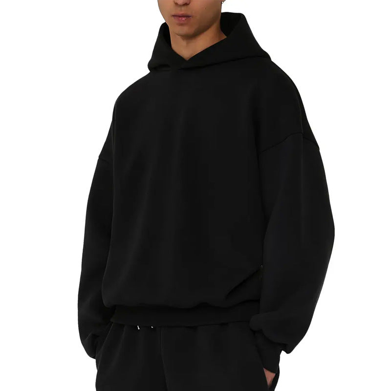 Fleece-lined Men's Sweater Casual Hoodie Solid Color Pullover Sweatshirt