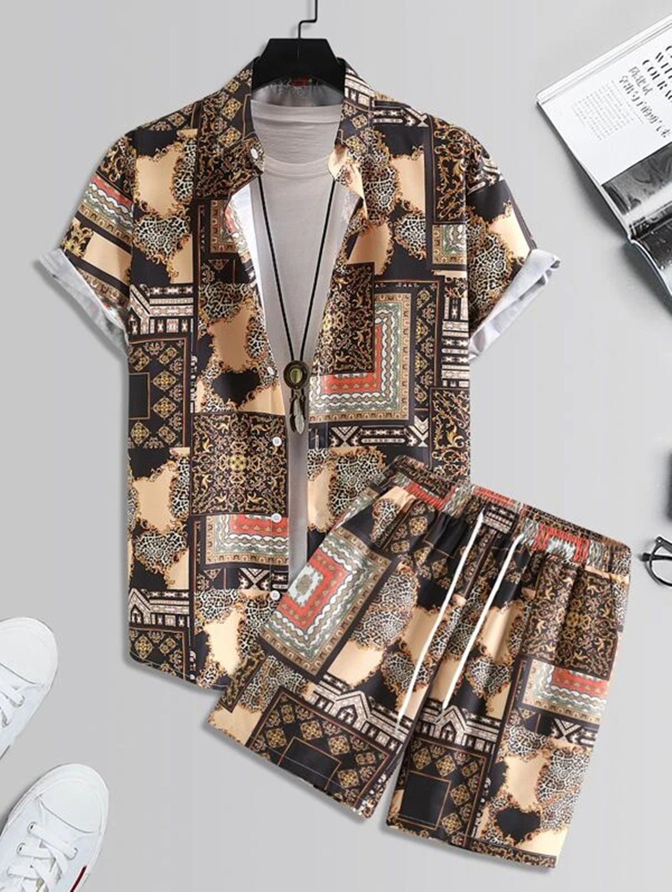 Men's Shirt Casual Loose Short Sleeves Shorts Beach Suit