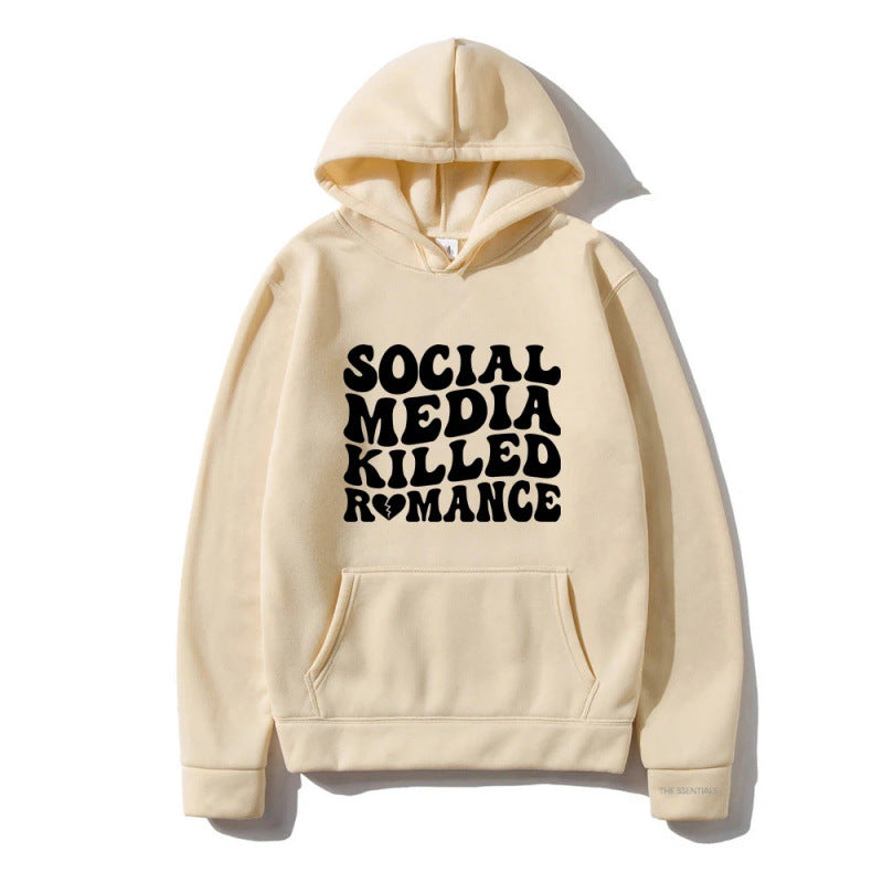 Spring Letter Pattern Printed Hoodie Long Sleeve Casual Coat Top