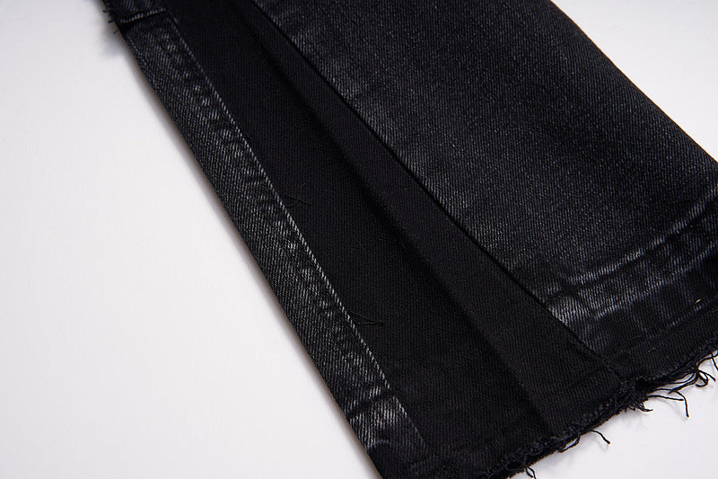 Men's Fashion High Street Stitching Deconstruction Retro Black Slightly Flared Loose Jeans
