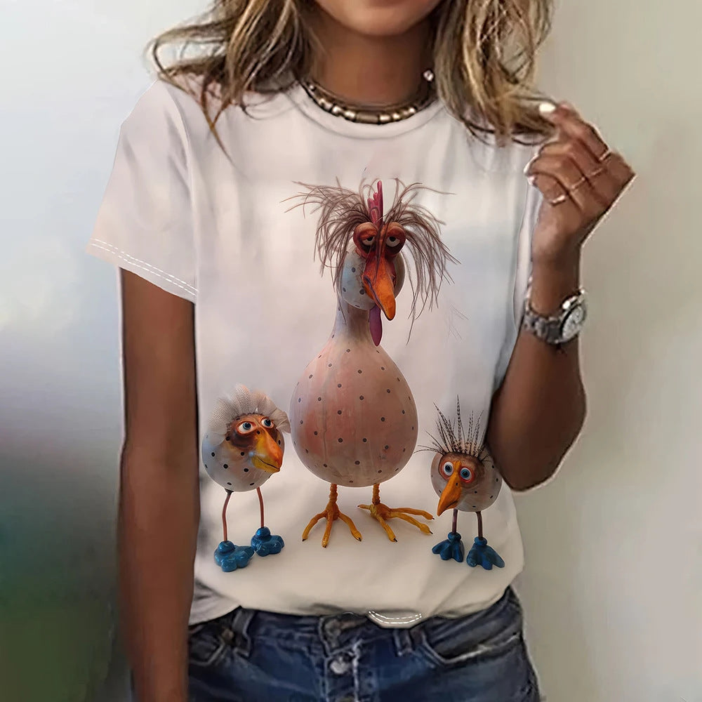 Fun Animal Pattern Women's T-shirt Casual Short Sleeve