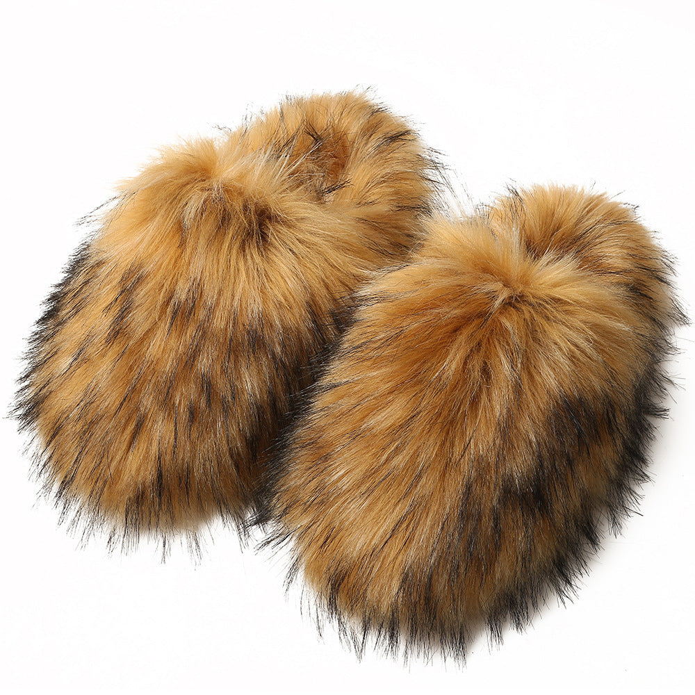 European And American Fluffy Slippers Women's Autumn And Winter Home Fleece-lined Warm Artificial Fur