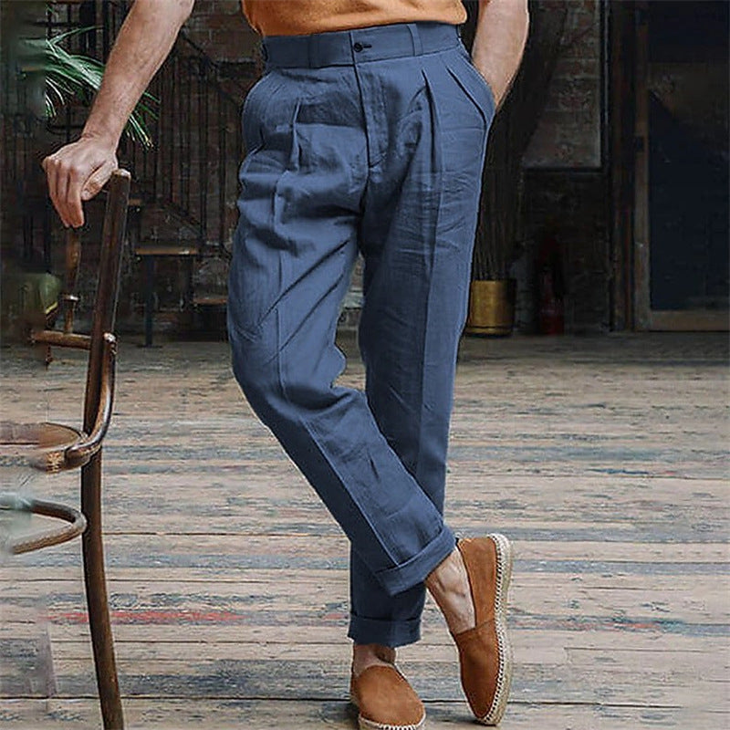 Men's Linen Solid Color Casual Trousers