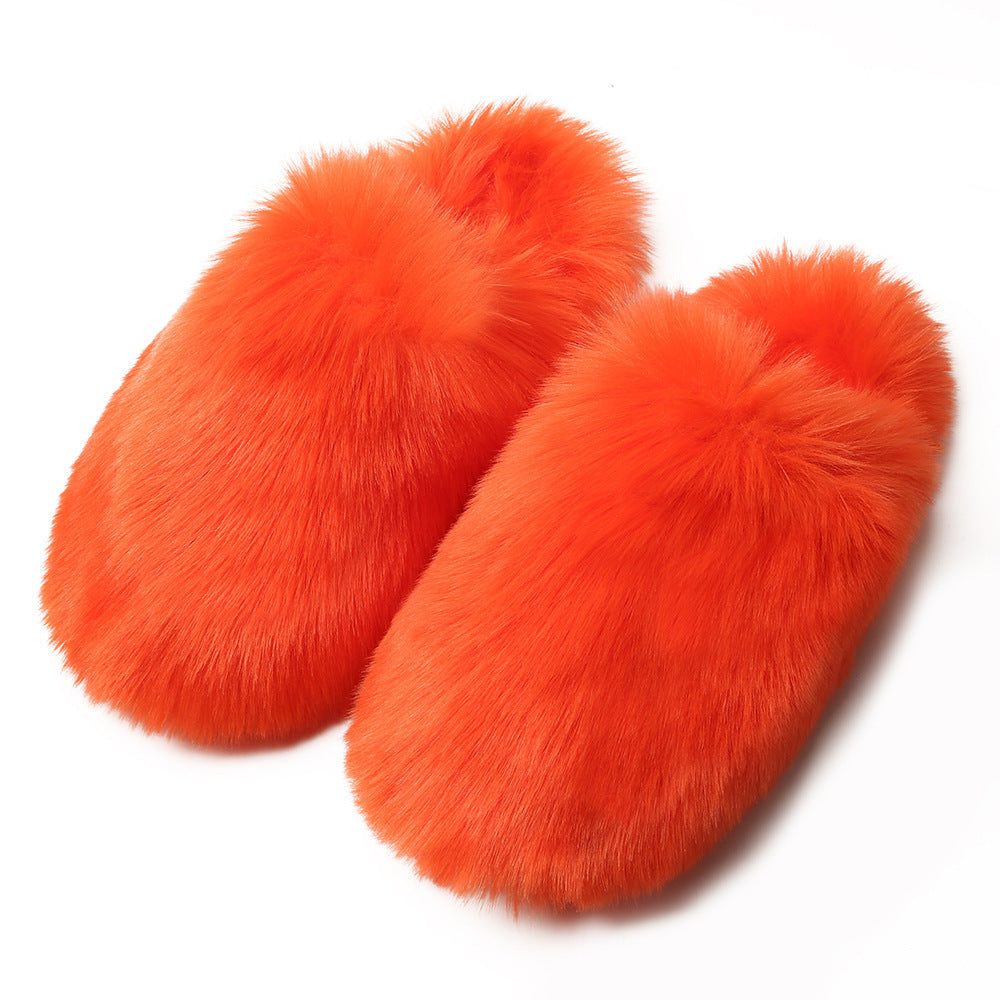 European And American Fluffy Slippers Women's Autumn And Winter Home Fleece-lined Warm Artificial Fur