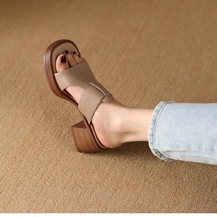 Women's Chunky Heel Summer Fashion Outdoor Soft Leather Waterproof Sandals