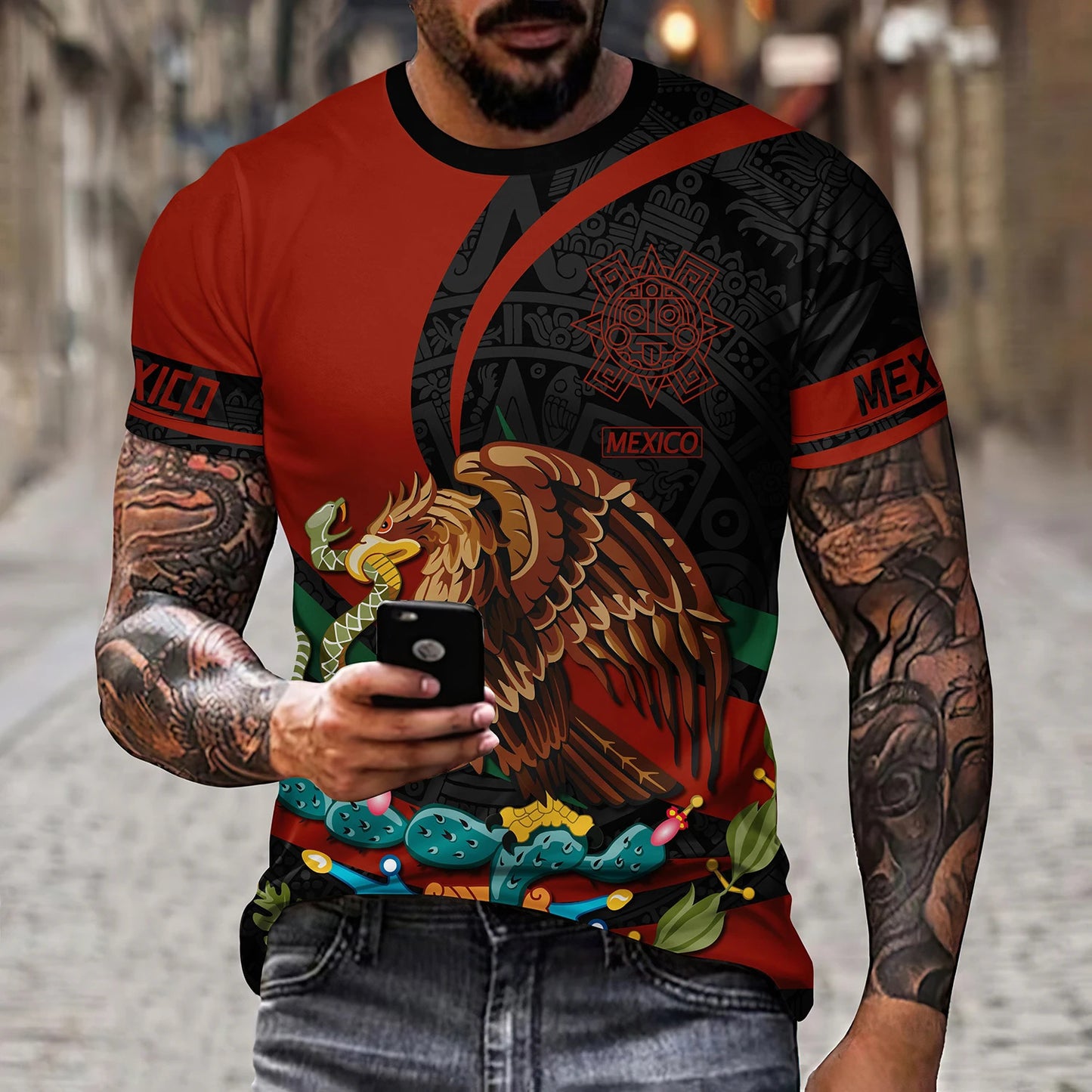 Eagle And Snake T-shirt Loose Round Neck Men's Short Sleeve T-shirt