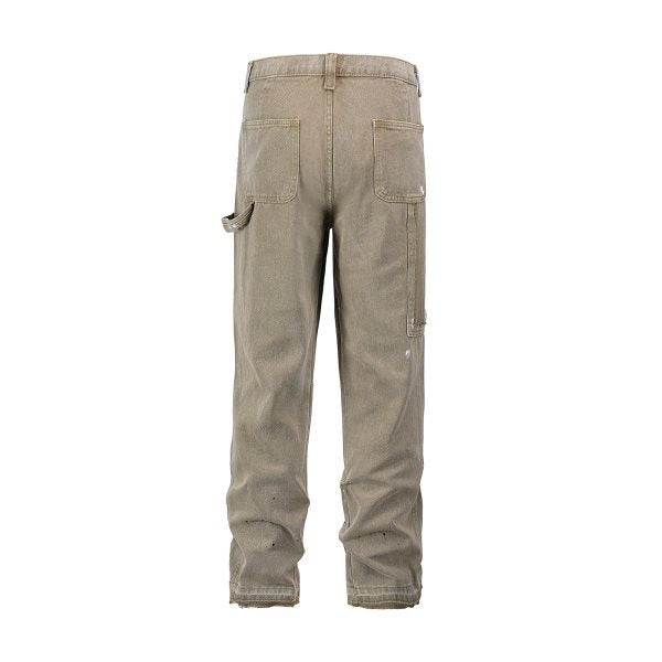 High Street Washed Stitching Baggy Straight Trousers Jeans