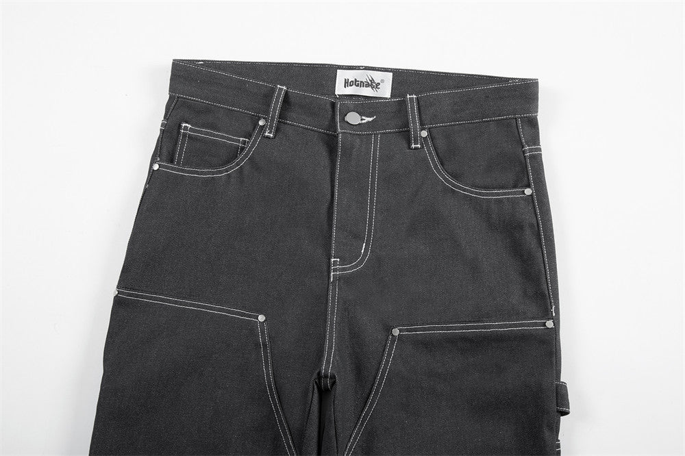 Pressure Line Denim Straight-leg Pants Men's Slim Fit Feet