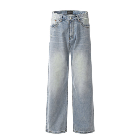 Distressed Wash Wide-leg Jeans Retro