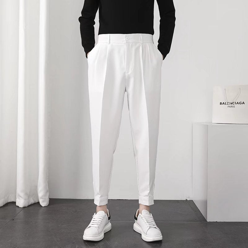 Solid Casual Men's Velcro Cuffs British Simple Trousers