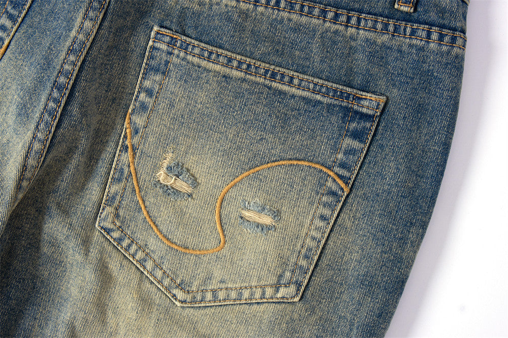 Gradient Wash Denim Straight-leg Trousers Men's Punk