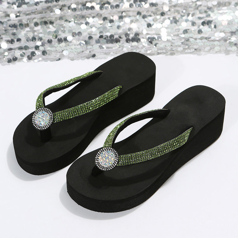 Summer Fashion Rhinestone Platform Wedge Slippers